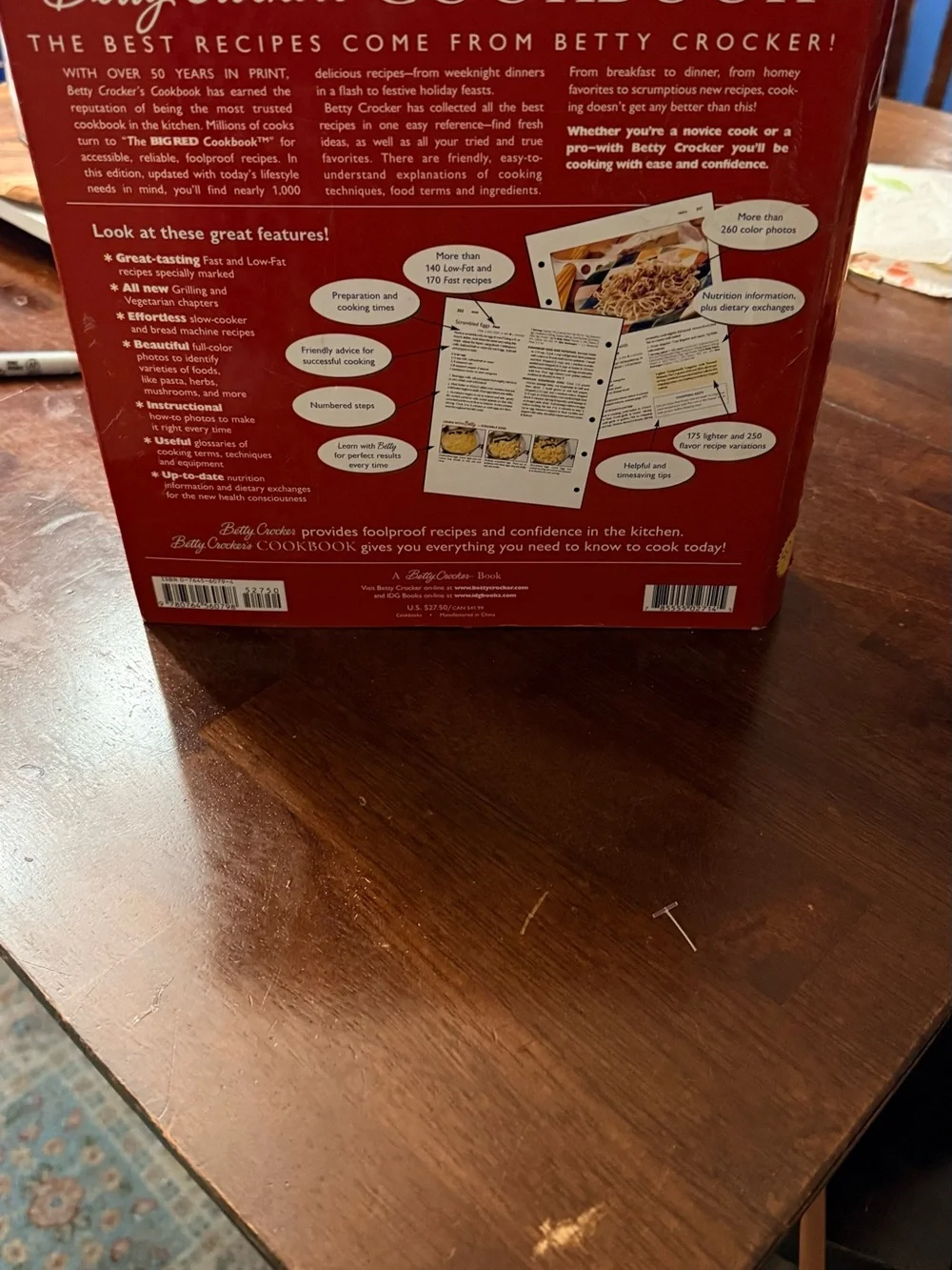 Betty Crocker Red Cookbook with White and Yellow Accents